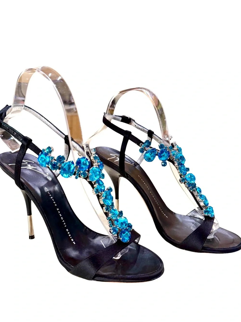 Guiseppe Zannoti Heels With Blue Chrystal Embellishment Very Light Wear Y2K
